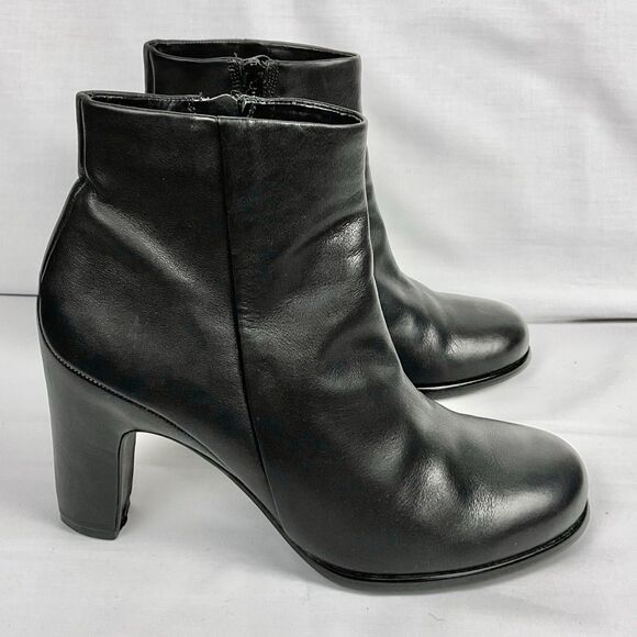 ECCO Black Leather Heeled Booties Boots EU 39/US 8-8-1/2 Jaffna style - Picture 1 of 8